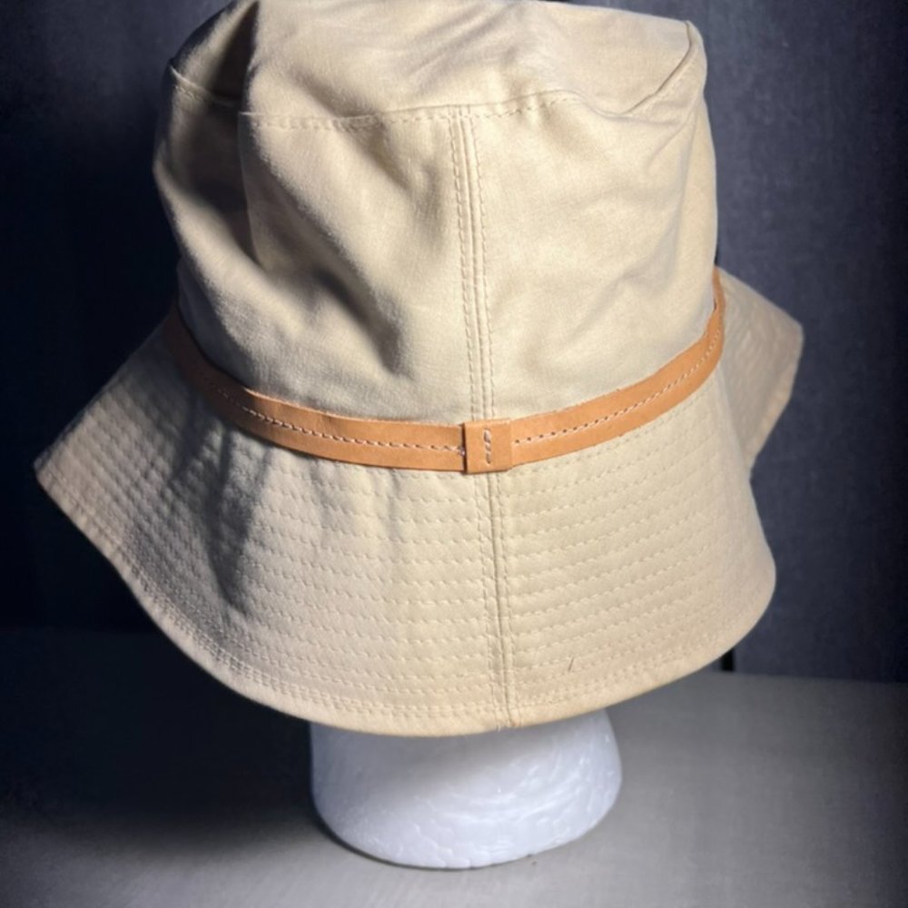 Khaki Coach Bucket Hat with leather trim and red silk lining - Picture 3 of 7